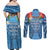 Fiji Day Couples Matching Off Shoulder Maxi Dress and Long Sleeve Button Shirt Happy 54 Years Of Independence Tapa Pattern Blue
