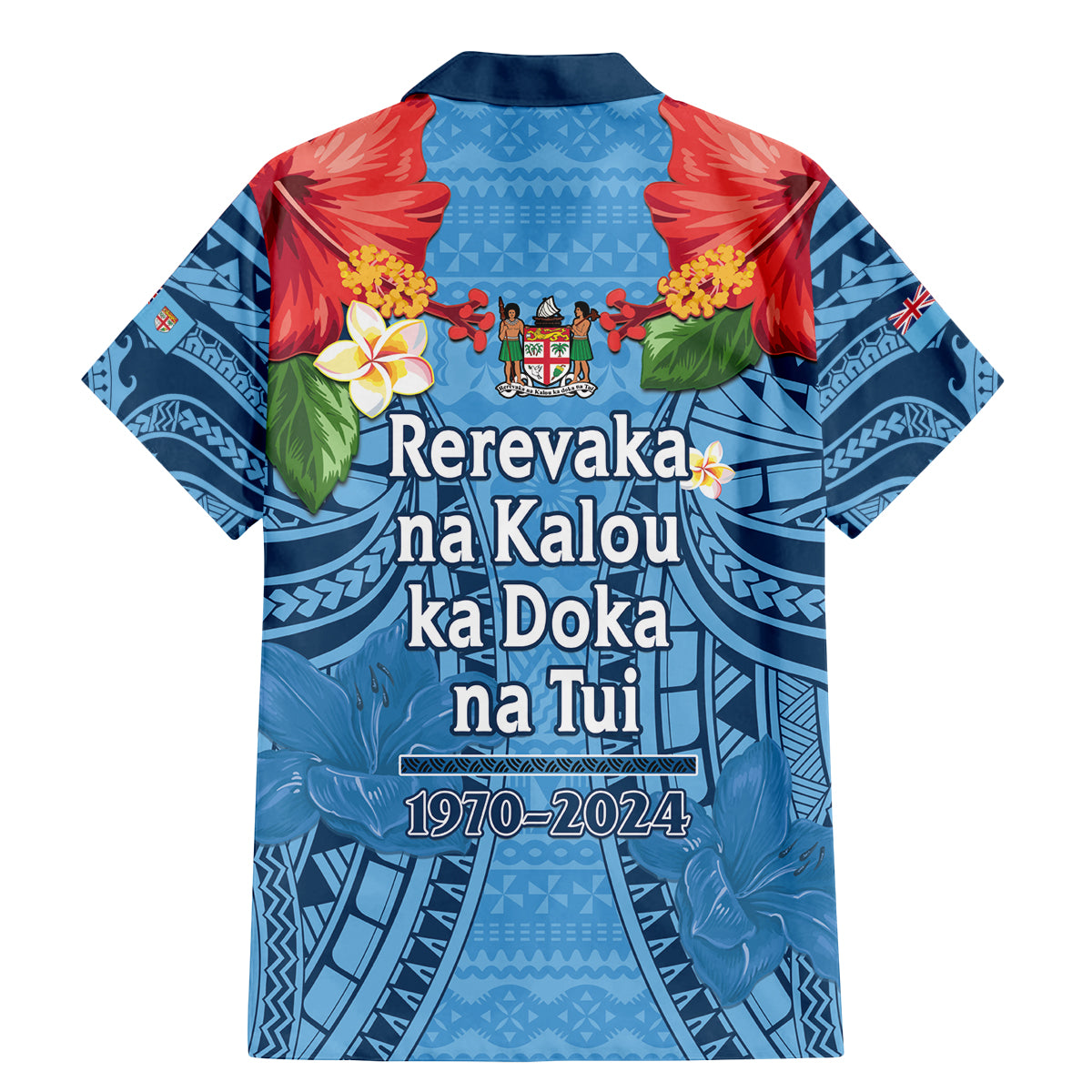 Fiji Day Family Matching Mermaid Dress and Hawaiian Shirt Happy 54 Years Of Independence Tapa Pattern Blue