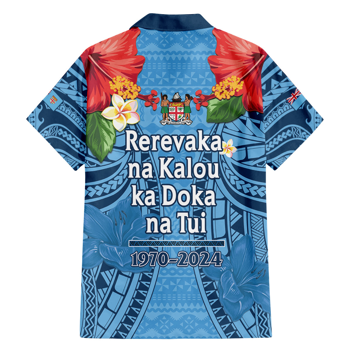 Fiji Day Family Matching Off Shoulder Short Dress and Hawaiian Shirt Happy 54 Years Of Independence Tapa Pattern Blue