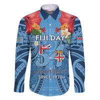 Fiji Day Family Matching Tank Maxi Dress and Hawaiian Shirt Happy 54 Years Of Independence Tapa Pattern Blue LT14 Dad's Shirt - Long Sleeve Blue - Polynesian Pride