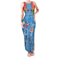 Fiji Day Family Matching Tank Maxi Dress and Hawaiian Shirt Happy 54 Years Of Independence Tapa Pattern Blue LT14 Mom's Dress Blue - Polynesian Pride
