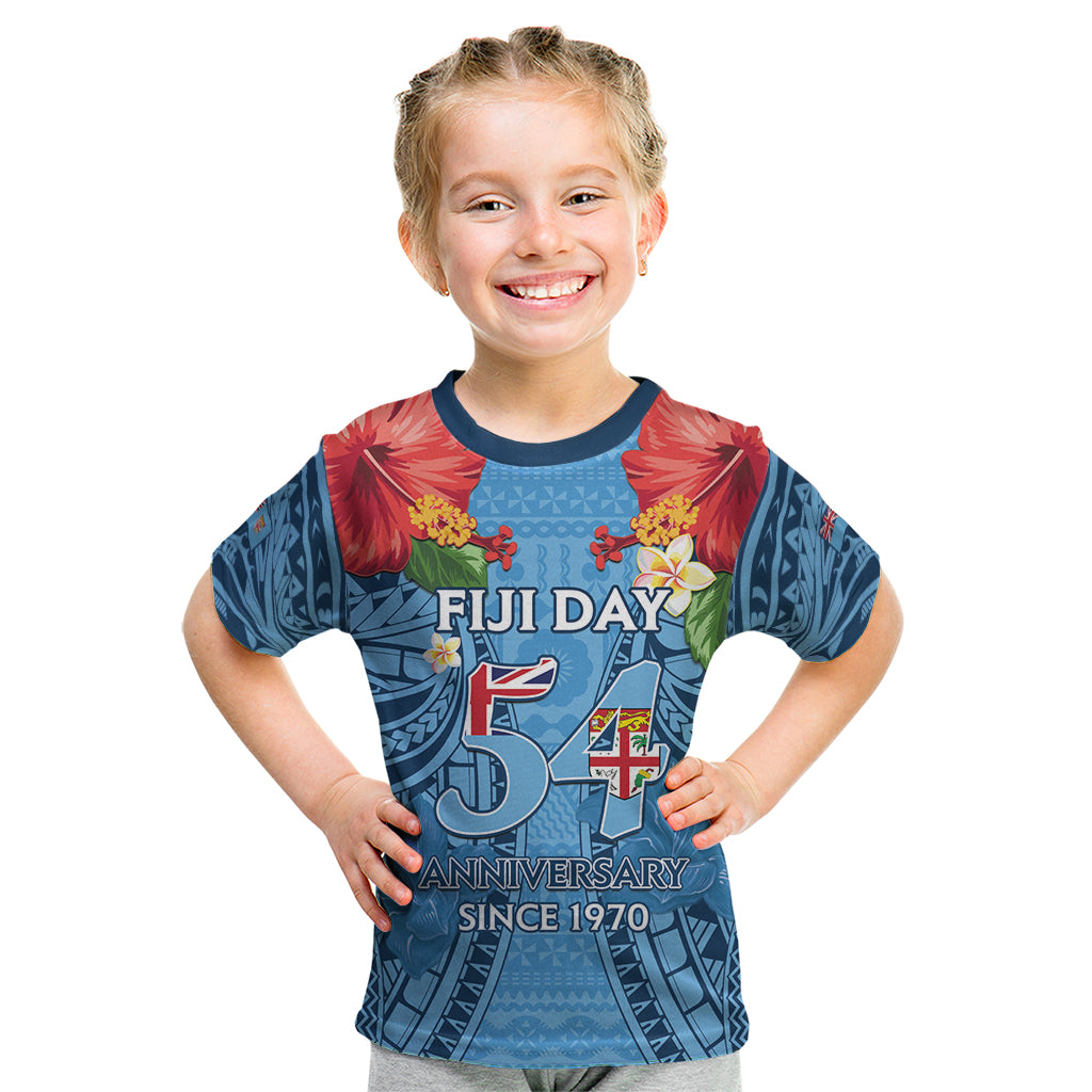 Fiji Day Kid T Shirt Happy 54 Years Of Independence Tapa Pattern Blue LT14 Blue - Polynesian Pride