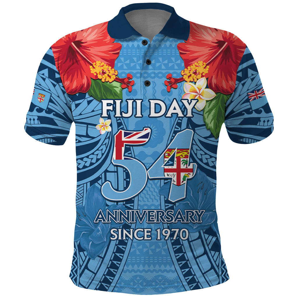 Fiji Day Polo Shirt Happy 54 Years Of Independence Tapa Pattern Blue LT14 Blue - Polynesian Pride