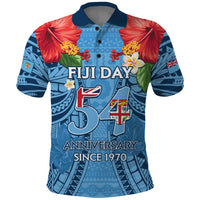Fiji Day Polo Shirt Happy 54 Years Of Independence Tapa Pattern Blue LT14 Blue - Polynesian Pride