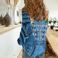 Fiji Day Women Casual Shirt Happy 54 Years Of Independence Tapa Pattern Blue