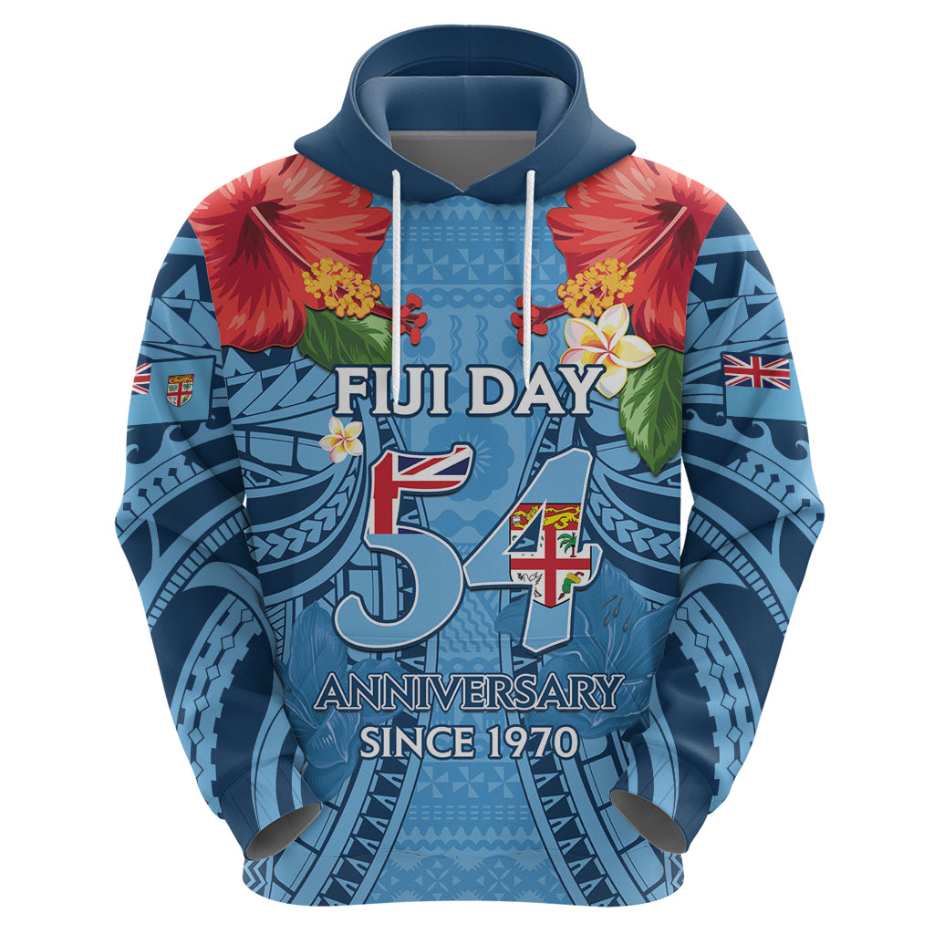 Fiji Day Zip Hoodie Happy 54 Years Of Independence Tapa Pattern Blue