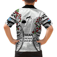 Fiji Day Family Matching Short Sleeve Bodycon Dress and Hawaiian Shirt Happy 54 Years Of Independence Tapa Pattern White