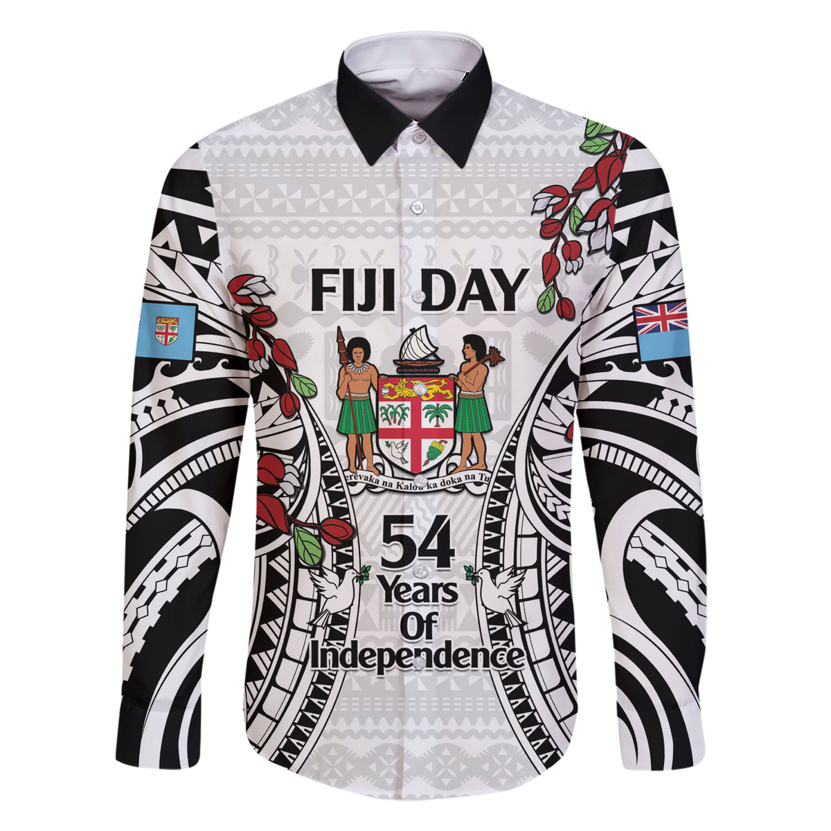 Fiji Day Family Matching Short Sleeve Bodycon Dress and Hawaiian Shirt Happy 54 Years Of Independence Tapa Pattern White