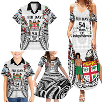 Fiji Day Family Matching Summer Maxi Dress and Hawaiian Shirt Happy 54 Years Of Independence Tapa Pattern White LT14 - Polynesian Pride