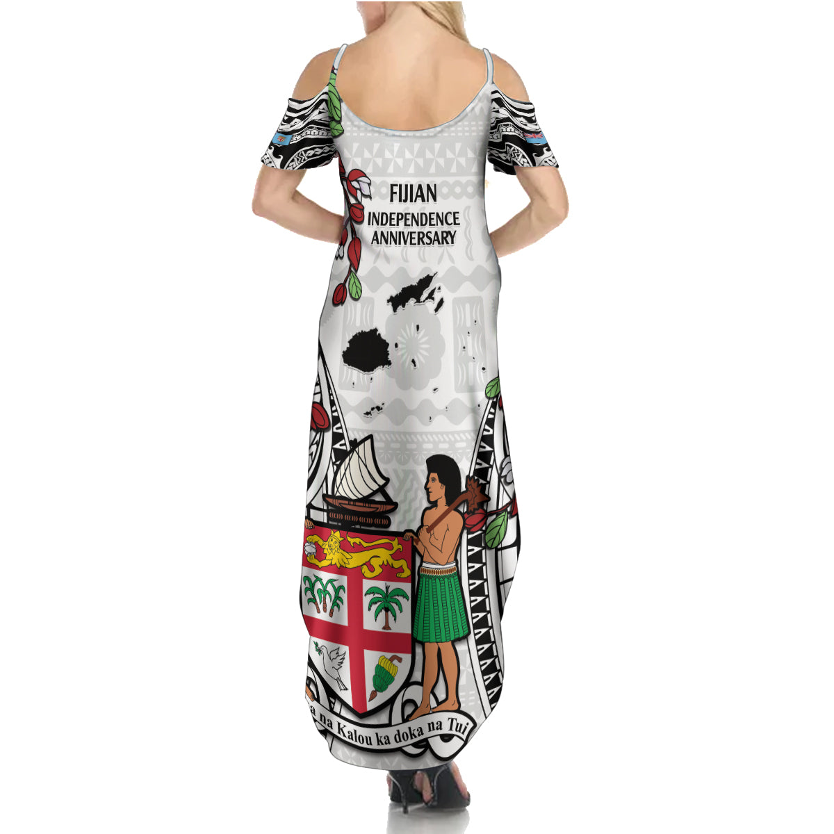 Fiji Day Family Matching Summer Maxi Dress and Hawaiian Shirt Happy 54 Years Of Independence Tapa Pattern White LT14 - Polynesian Pride