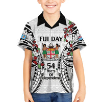 Fiji Day Family Matching Summer Maxi Dress and Hawaiian Shirt Happy 54 Years Of Independence Tapa Pattern White LT14 Son's Shirt White - Polynesian Pride