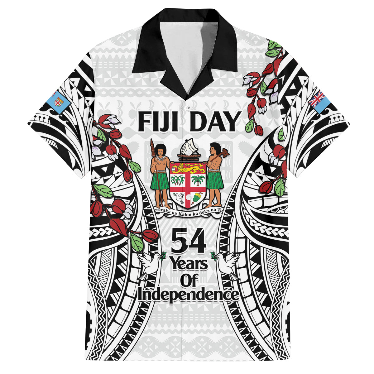 Fiji Day Family Matching Tank Maxi Dress and Hawaiian Shirt Happy 54 Years Of Independence Tapa Pattern White LT14 Dad's Shirt - Short Sleeve White - Polynesian Pride