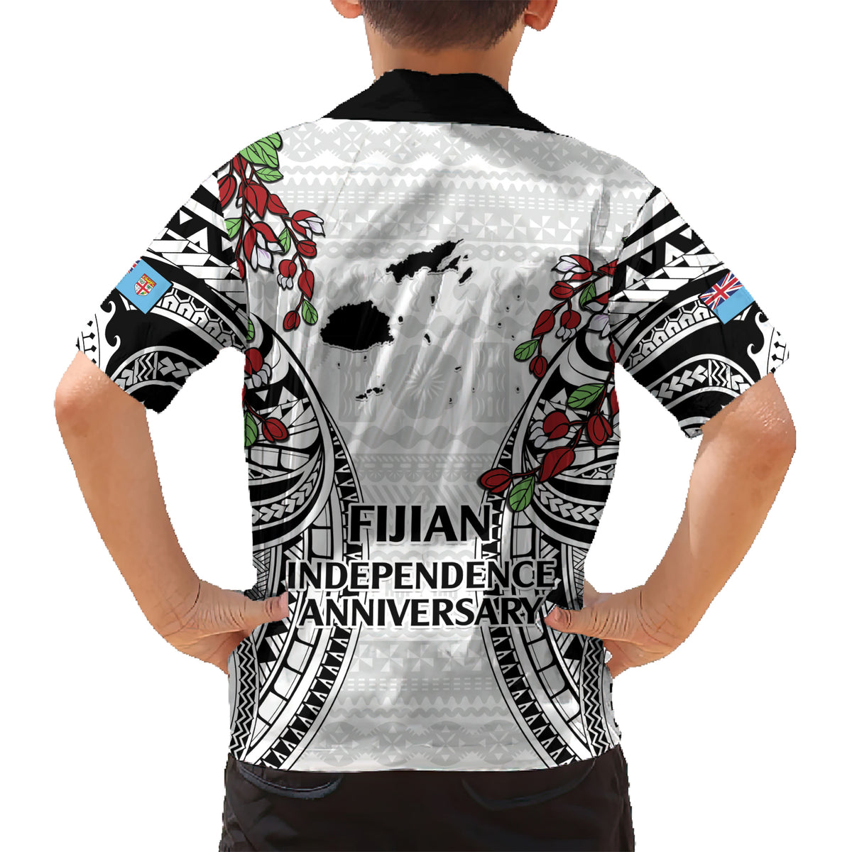 Fiji Day Kid Hawaiian Shirt Happy 54 Years Of Independence Tapa Pattern White
