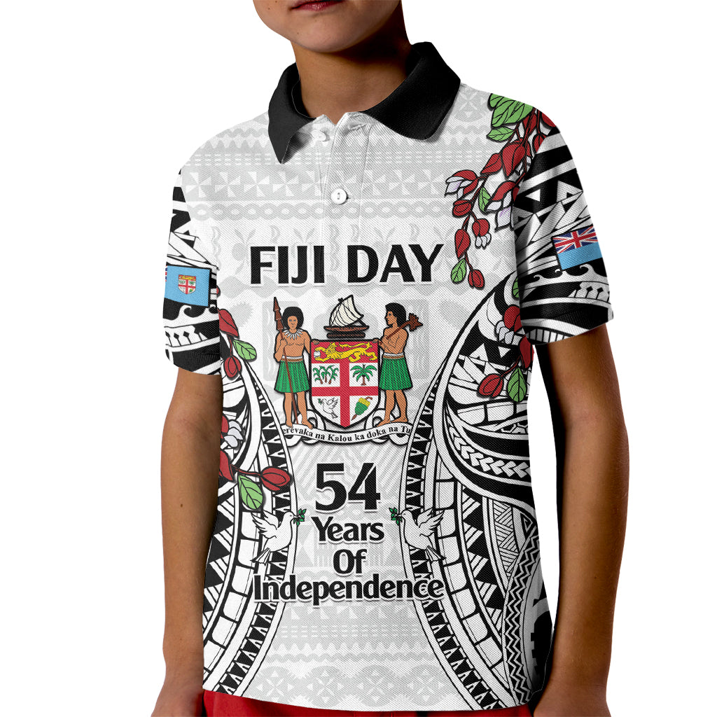 Fiji Day Kid Polo Shirt Happy 54 Years Of Independence Tapa Pattern White
