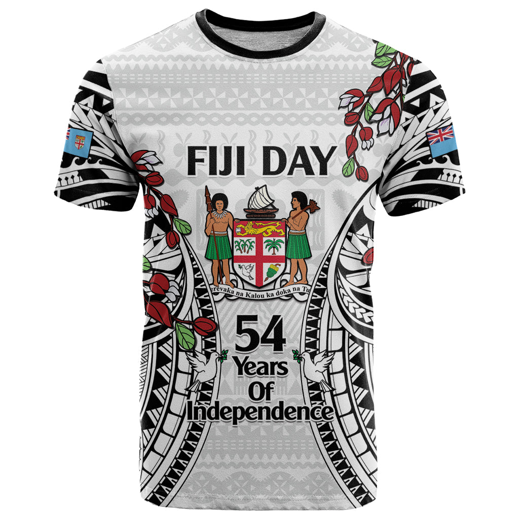 Fiji Day T Shirt Happy 54 Years Of Independence Tapa Pattern White