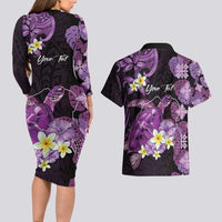 Personalised Aloha Hawaii Kauai Island Couples Matching Long Sleeve Bodycon Dress and Hawaiian Shirt Garden Isle Map Sea Turtle Plumeria LT14 - Polynesian Pride