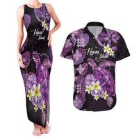 Personalised Aloha Hawaii Kauai Island Couples Matching Tank Maxi Dress and Hawaiian Shirt Garden Isle Map Sea Turtle Plumeria LT14 Purple - Polynesian Pride
