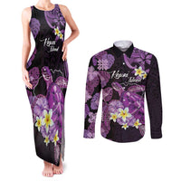 Personalised Aloha Hawaii Kauai Island Couples Matching Tank Maxi Dress and Long Sleeve Button Shirt Garden Isle Map Sea Turtle Plumeria LT14 Purple - Polynesian Pride