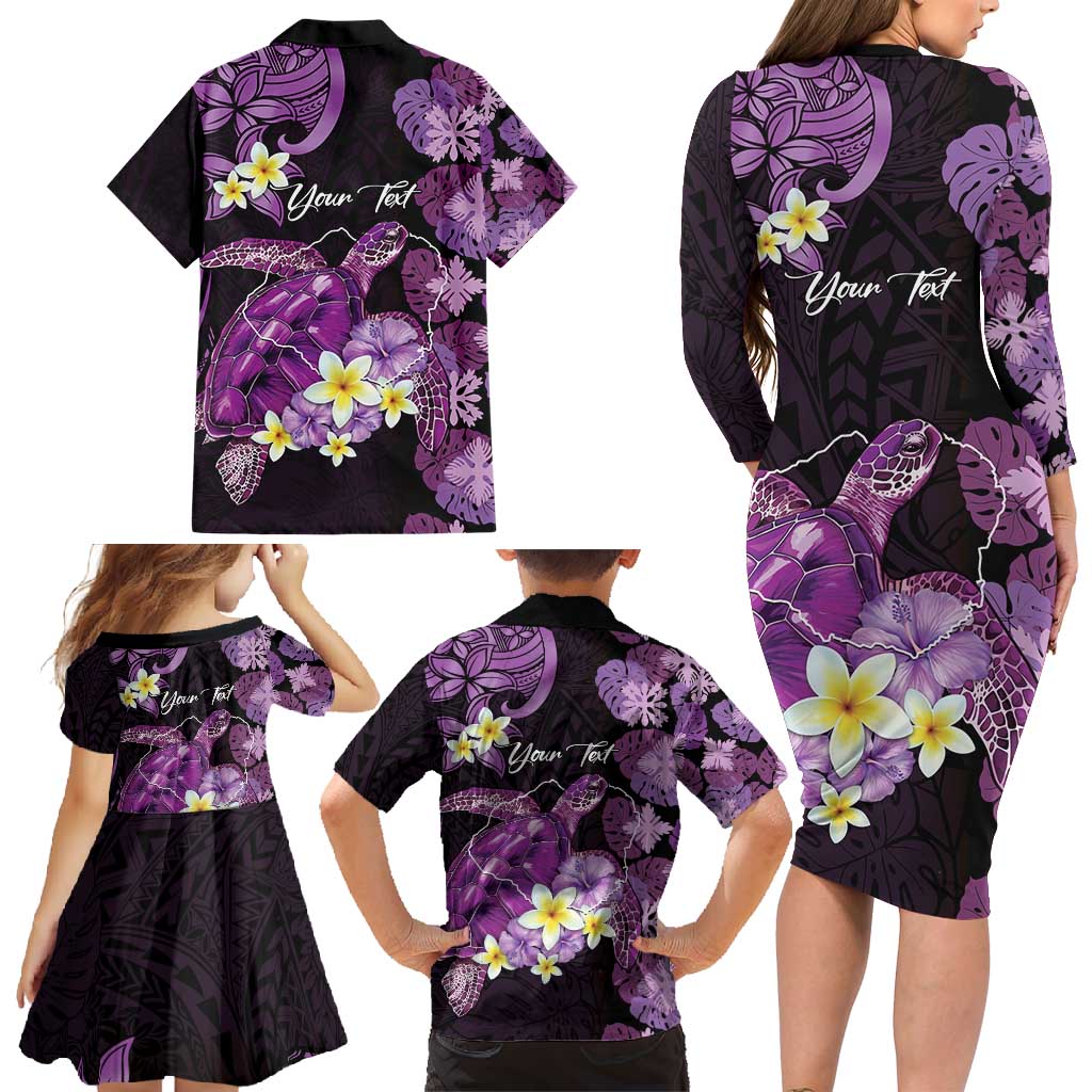 Personalised Aloha Hawaii Kauai Island Family Matching Long Sleeve Bodycon Dress and Hawaiian Shirt Garden Isle Map Sea Turtle Plumeria LT14 - Polynesian Pride