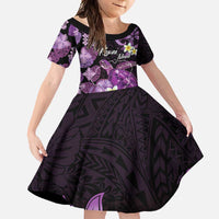 Personalised Aloha Hawaii Kauai Island Family Matching Mermaid Dress and Hawaiian Shirt Garden Isle Map Sea Turtle Plumeria LT14 Daughter's Dress Purple - Polynesian Pride