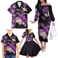 Personalised Aloha Hawaii Kauai Island Family Matching Off The Shoulder Long Sleeve Dress and Hawaiian Shirt Garden Isle Map Sea Turtle Plumeria LT14 - Polynesian Pride