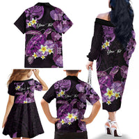 Personalised Aloha Hawaii Kauai Island Family Matching Off The Shoulder Long Sleeve Dress and Hawaiian Shirt Garden Isle Map Sea Turtle Plumeria LT14 - Polynesian Pride