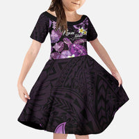 Personalised Aloha Hawaii Kauai Island Family Matching Off Shoulder Maxi Dress and Hawaiian Shirt Garden Isle Map Sea Turtle Plumeria LT14 Daughter's Dress Purple - Polynesian Pride