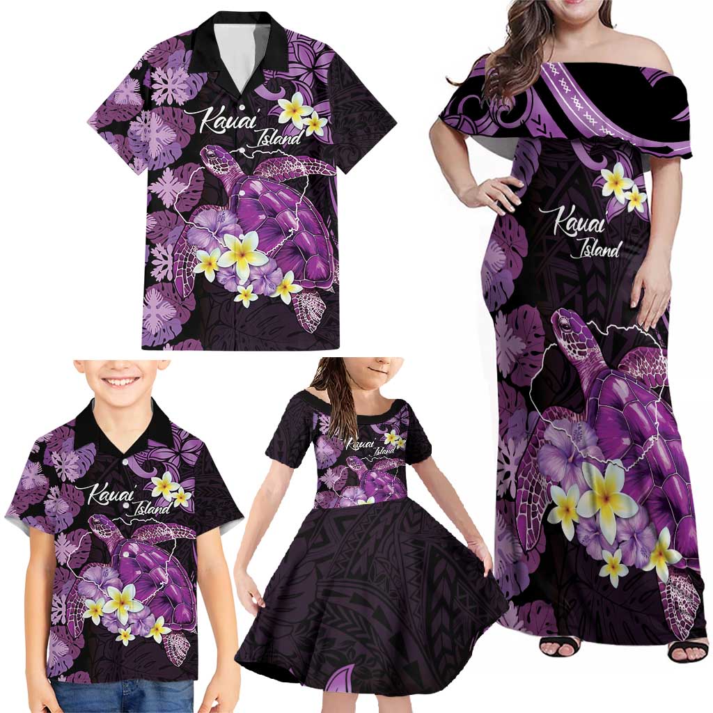 Personalised Aloha Hawaii Kauai Island Family Matching Off Shoulder Maxi Dress and Hawaiian Shirt Garden Isle Map Sea Turtle Plumeria LT14 - Polynesian Pride