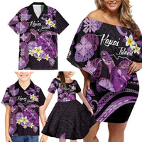 Personalised Aloha Hawaii Kauai Island Family Matching Off Shoulder Short Dress and Hawaiian Shirt Garden Isle Map Sea Turtle Plumeria LT14 - Polynesian Pride