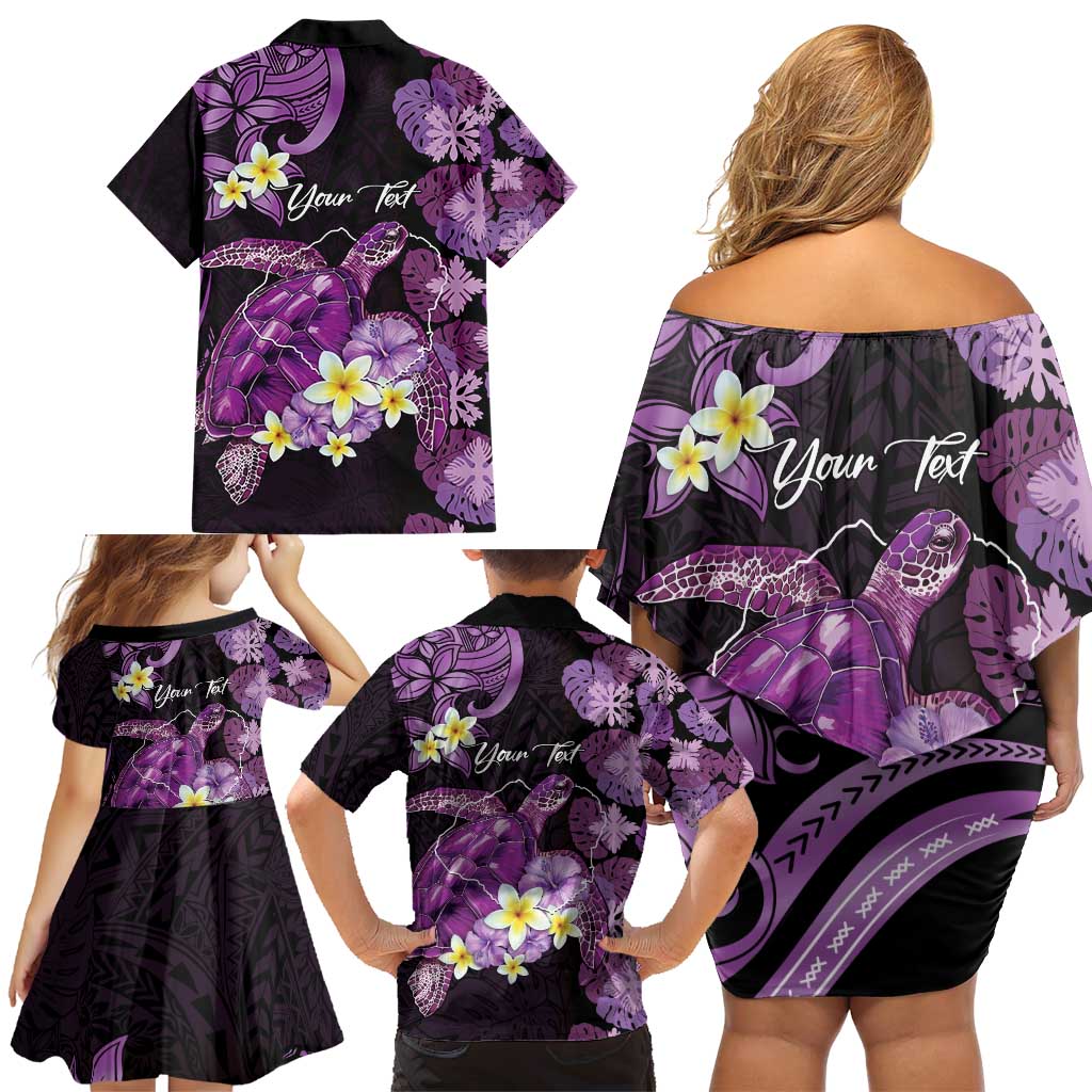 Personalised Aloha Hawaii Kauai Island Family Matching Off Shoulder Short Dress and Hawaiian Shirt Garden Isle Map Sea Turtle Plumeria LT14 - Polynesian Pride