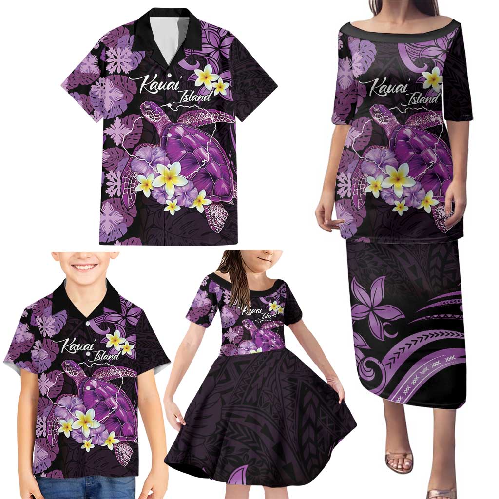 Personalised Aloha Hawaii Kauai Island Family Matching Puletasi and Hawaiian Shirt Garden Isle Map Sea Turtle Plumeria LT14 - Polynesian Pride