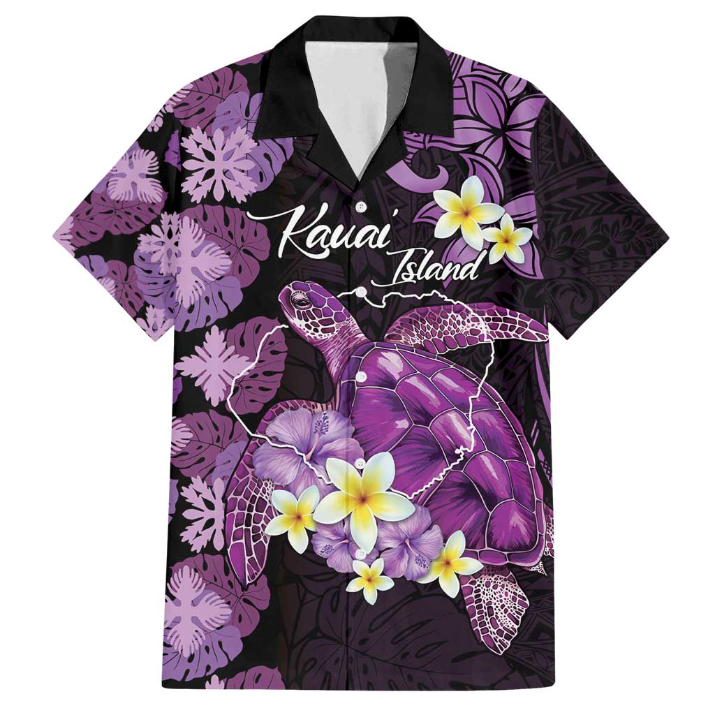 Personalised Aloha Hawaii Kauai Island Family Matching Puletasi and Hawaiian Shirt Garden Isle Map Sea Turtle Plumeria LT14 Dad's Shirt - Short Sleeve Purple - Polynesian Pride