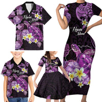 Personalised Aloha Hawaii Kauai Island Family Matching Short Sleeve Bodycon Dress and Hawaiian Shirt Garden Isle Map Sea Turtle Plumeria LT14 - Polynesian Pride