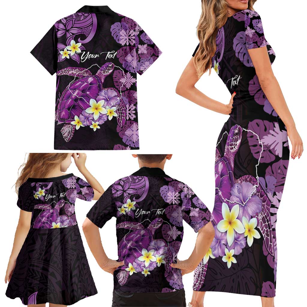 Personalised Aloha Hawaii Kauai Island Family Matching Short Sleeve Bodycon Dress and Hawaiian Shirt Garden Isle Map Sea Turtle Plumeria LT14 - Polynesian Pride