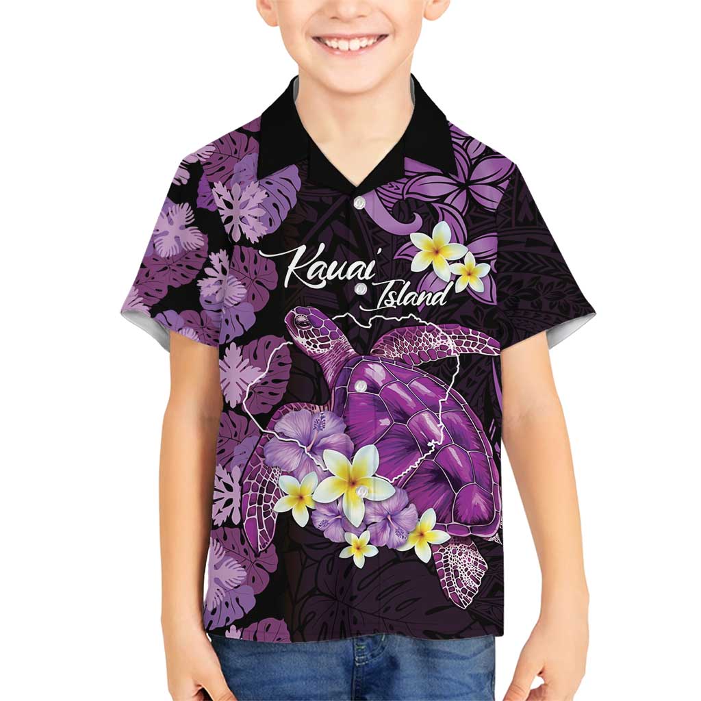 Personalised Aloha Hawaii Kauai Island Family Matching Summer Maxi Dress and Hawaiian Shirt Garden Isle Map Sea Turtle Plumeria LT14 Son's Shirt Purple - Polynesian Pride