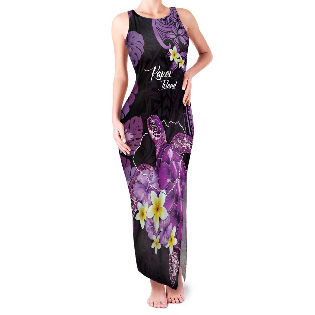 Personalised Aloha Hawaii Kauai Island Family Matching Tank Maxi Dress and Hawaiian Shirt Garden Isle Map Sea Turtle Plumeria LT14 Mom's Dress Purple - Polynesian Pride