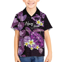 Personalised Aloha Hawaii Kauai Island Family Matching Tank Maxi Dress and Hawaiian Shirt Garden Isle Map Sea Turtle Plumeria LT14 Son's Shirt Purple - Polynesian Pride