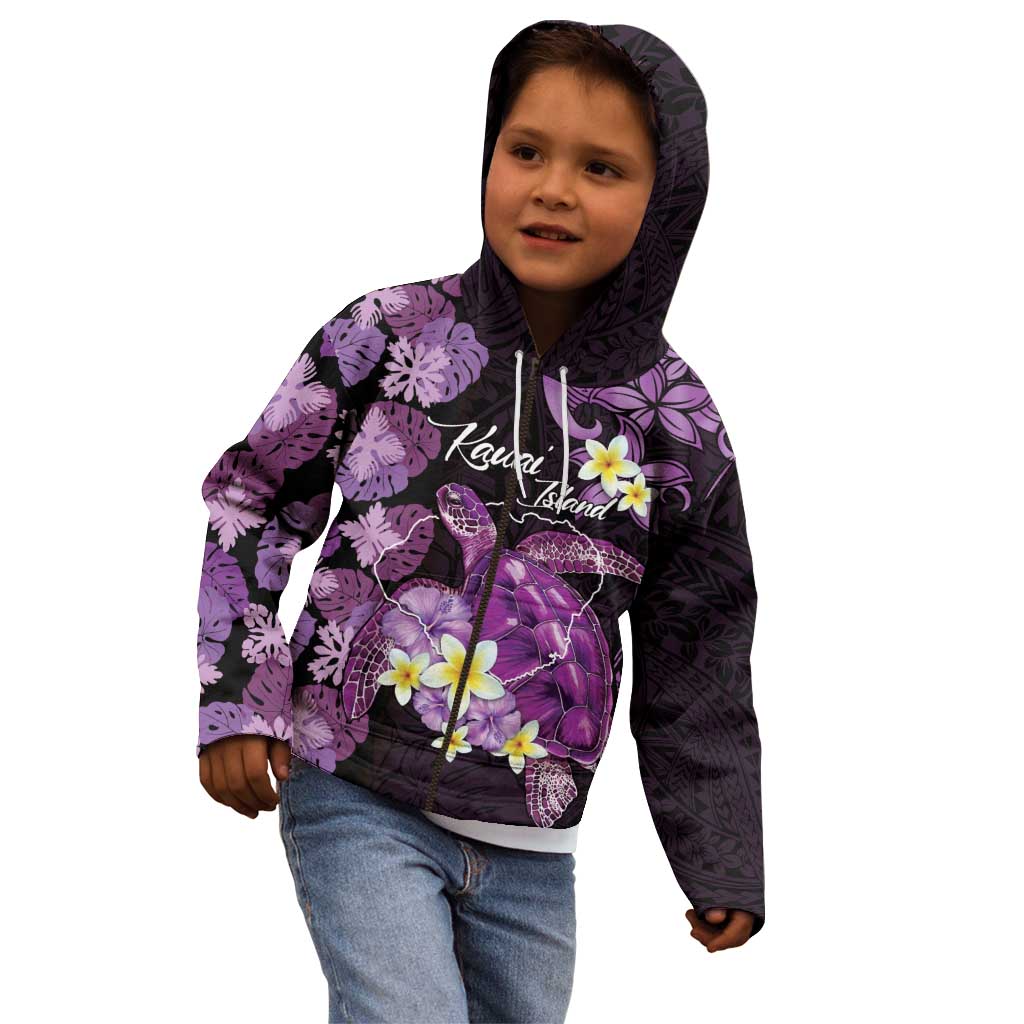 Personalised Aloha Hawaii Kauai Island Kid Hoodie Garden Isle Map Sea Turtle Plumeria