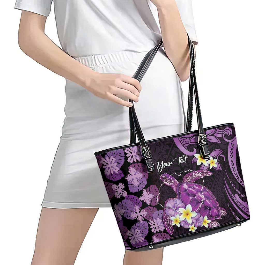 Personalised Aloha Hawaii Kauai Island Leather Tote Bag Garden Isle Map Sea Turtle Plumeria