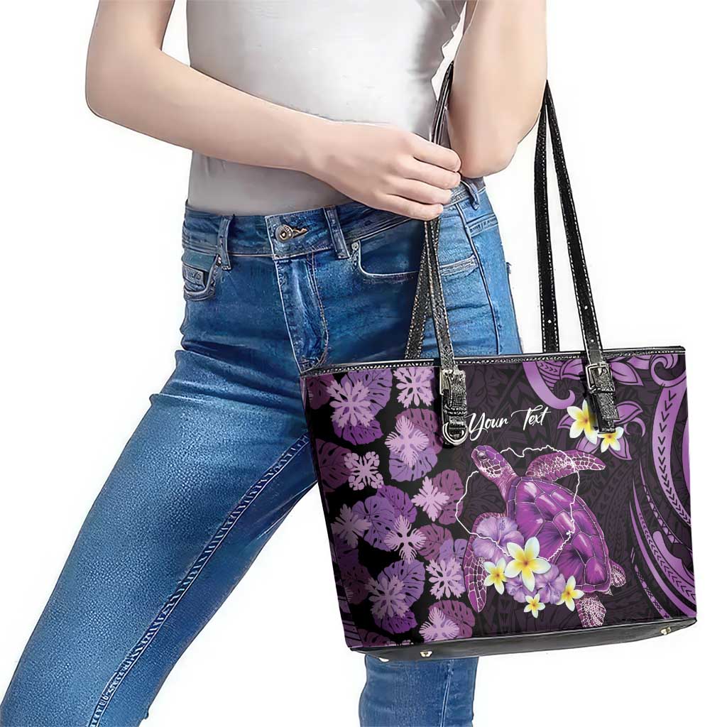 Personalised Aloha Hawaii Kauai Island Leather Tote Bag Garden Isle Map Sea Turtle Plumeria