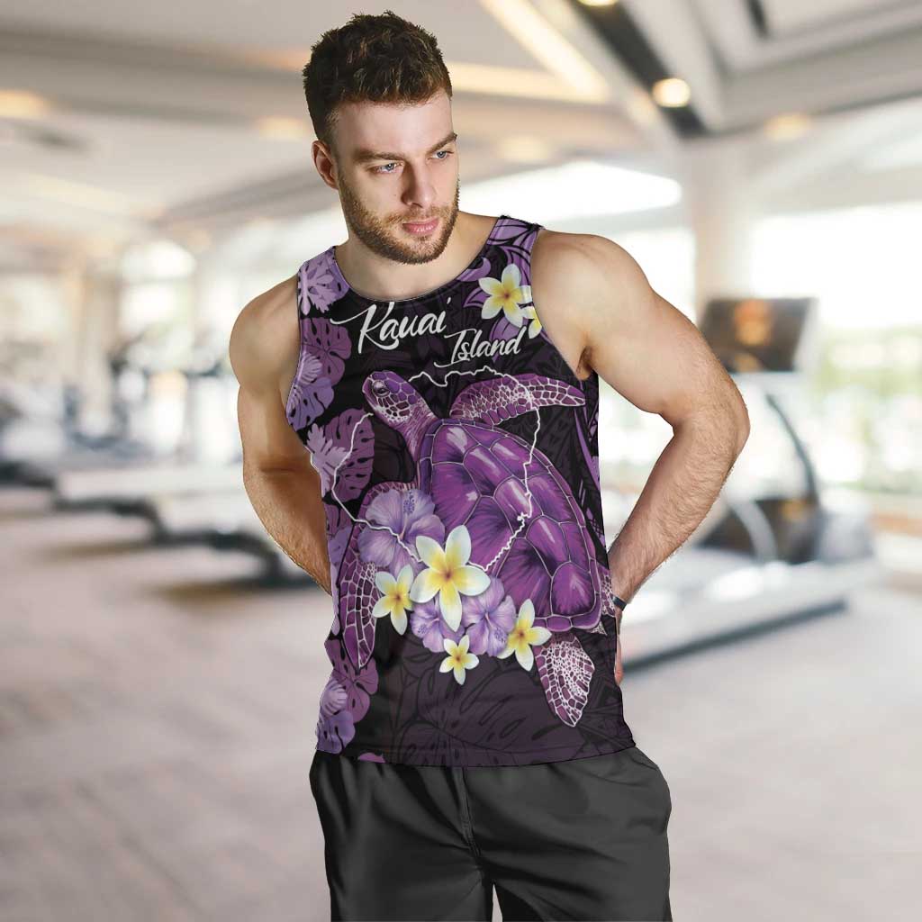 Personalised Aloha Hawaii Kauai Island Men Tank Top Garden Isle Map Sea Turtle Plumeria