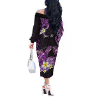 Personalised Aloha Hawaii Kauai Island Off The Shoulder Long Sleeve Dress Garden Isle Map Sea Turtle Plumeria LT14 - Polynesian Pride