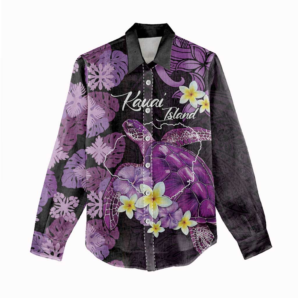 Personalised Aloha Hawaii Kauai Island Women Casual Shirt Garden Isle Map Sea Turtle Plumeria LT14 - Polynesian Pride