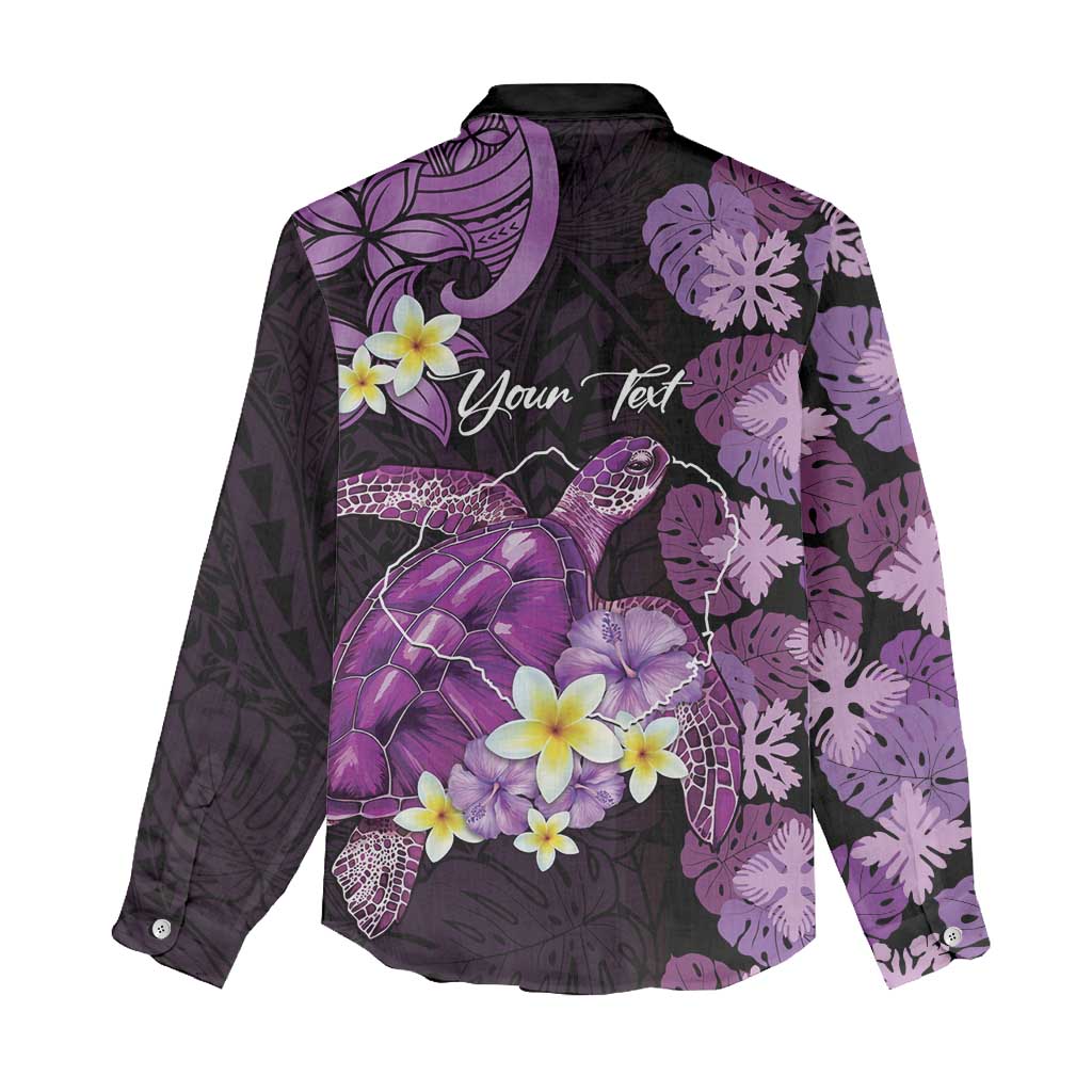 Personalised Aloha Hawaii Kauai Island Women Casual Shirt Garden Isle Map Sea Turtle Plumeria LT14 - Polynesian Pride