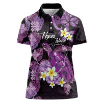 Personalised Aloha Hawaii Kauai Island Women Polo Shirt Garden Isle Map Sea Turtle Plumeria LT14 Female Purple - Polynesian Pride