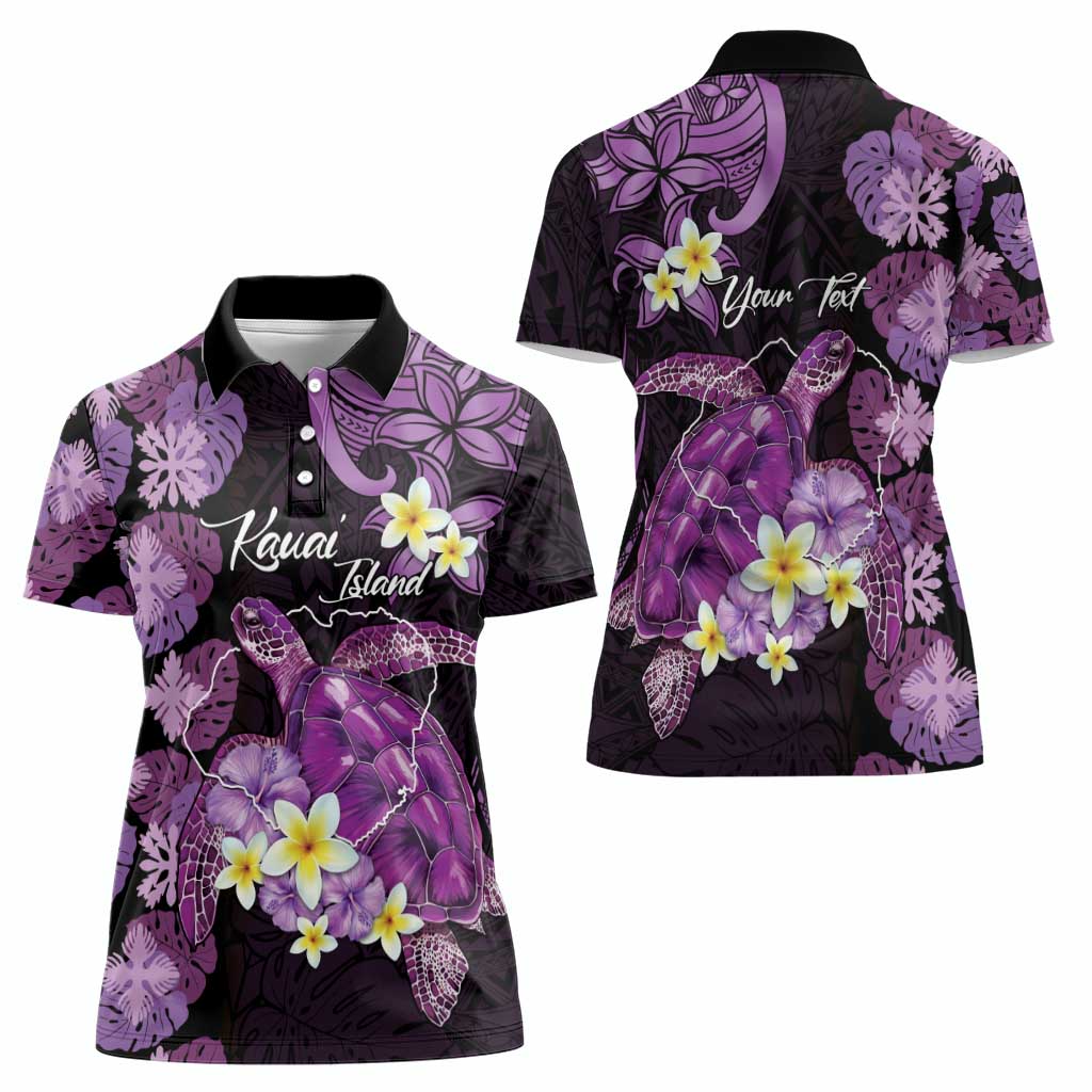 Personalised Aloha Hawaii Kauai Island Women Polo Shirt Garden Isle Map Sea Turtle Plumeria LT14 - Polynesian Pride
