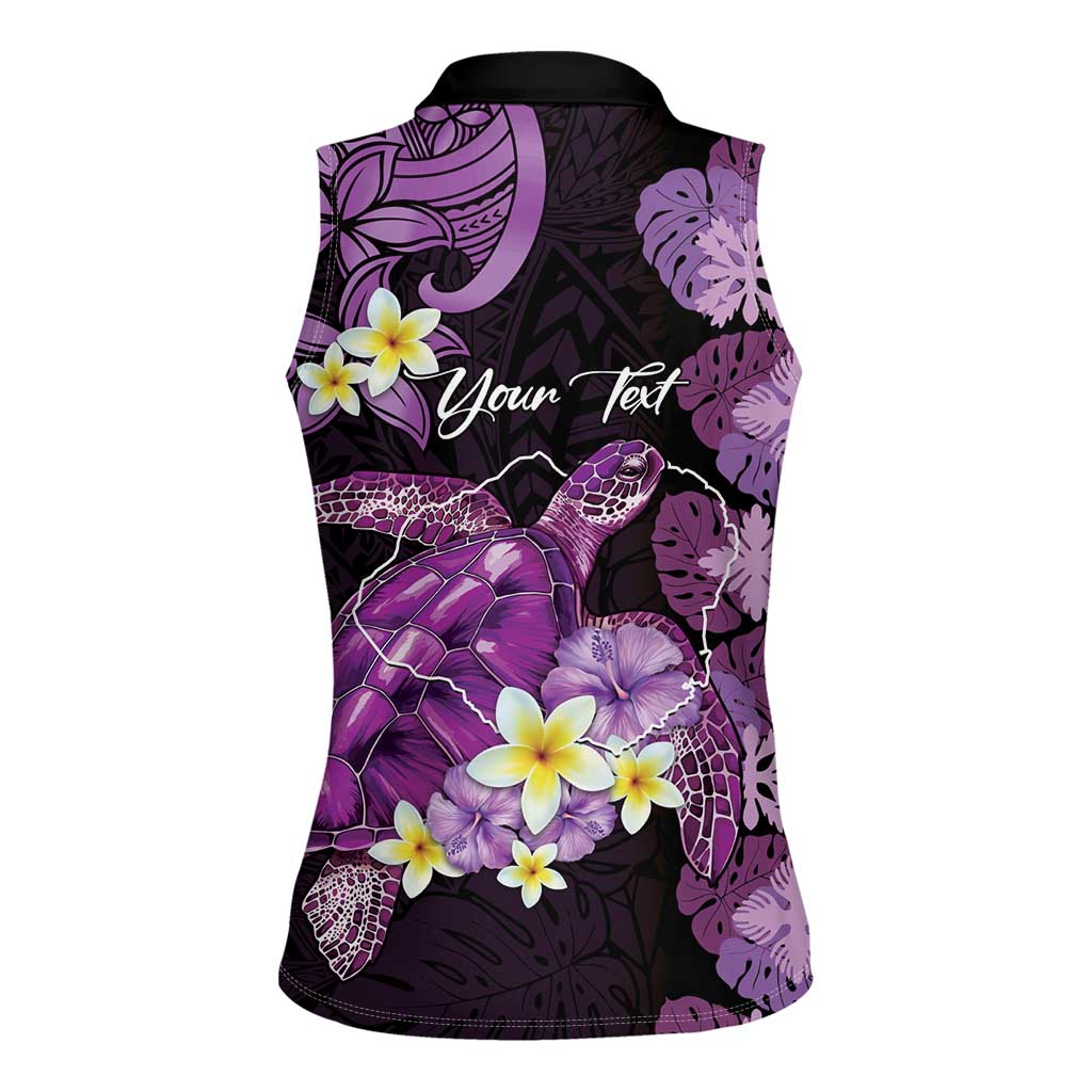 Personalised Aloha Hawaii Kauai Island Women Sleeveless Polo Shirt Garden Isle Map Sea Turtle Plumeria LT14 - Polynesian Pride