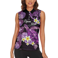 Personalised Aloha Hawaii Kauai Island Women Sleeveless Polo Shirt Garden Isle Map Sea Turtle Plumeria LT14 - Polynesian Pride