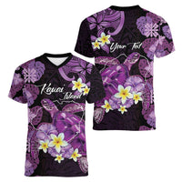Personalised Aloha Hawaii Kauai Island Women V-Neck T-Shirt Garden Isle Map Sea Turtle Plumeria LT14 - Polynesian Pride
