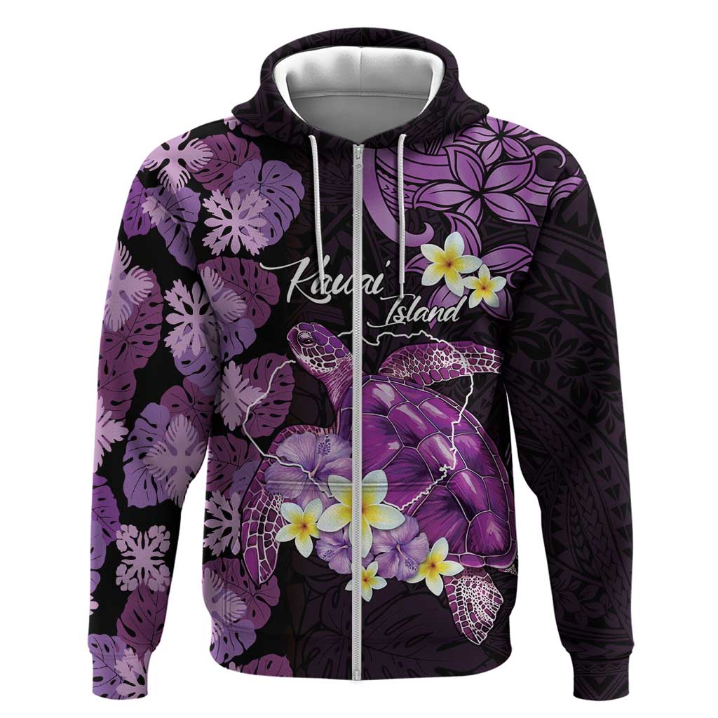 Personalised Aloha Hawaii Kauai Island Zip Hoodie Garden Isle Map Sea Turtle Plumeria